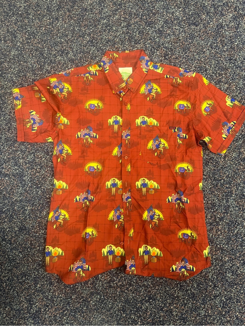RSVLTS Parks & Rec Short-Sleeve Button-Up Shirt - EUC - Ron Loves Lil Sebastian